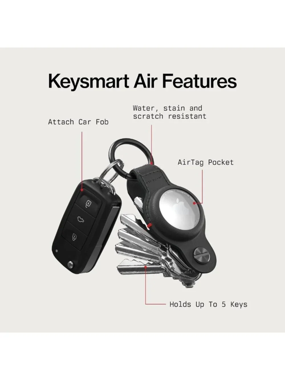 Premium Keychain Key Holder for Apple AirTag - 5 Key Organizer, Sleek Design